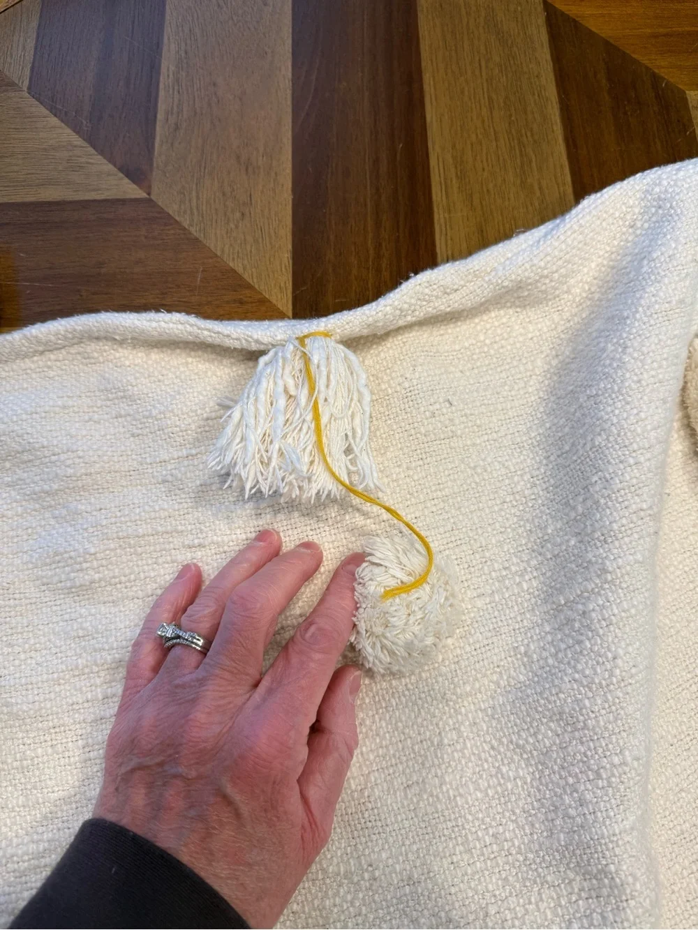Anthropologie Tufted Amal  Throw Blanket Pom Pom’s with Gold Accents *desc